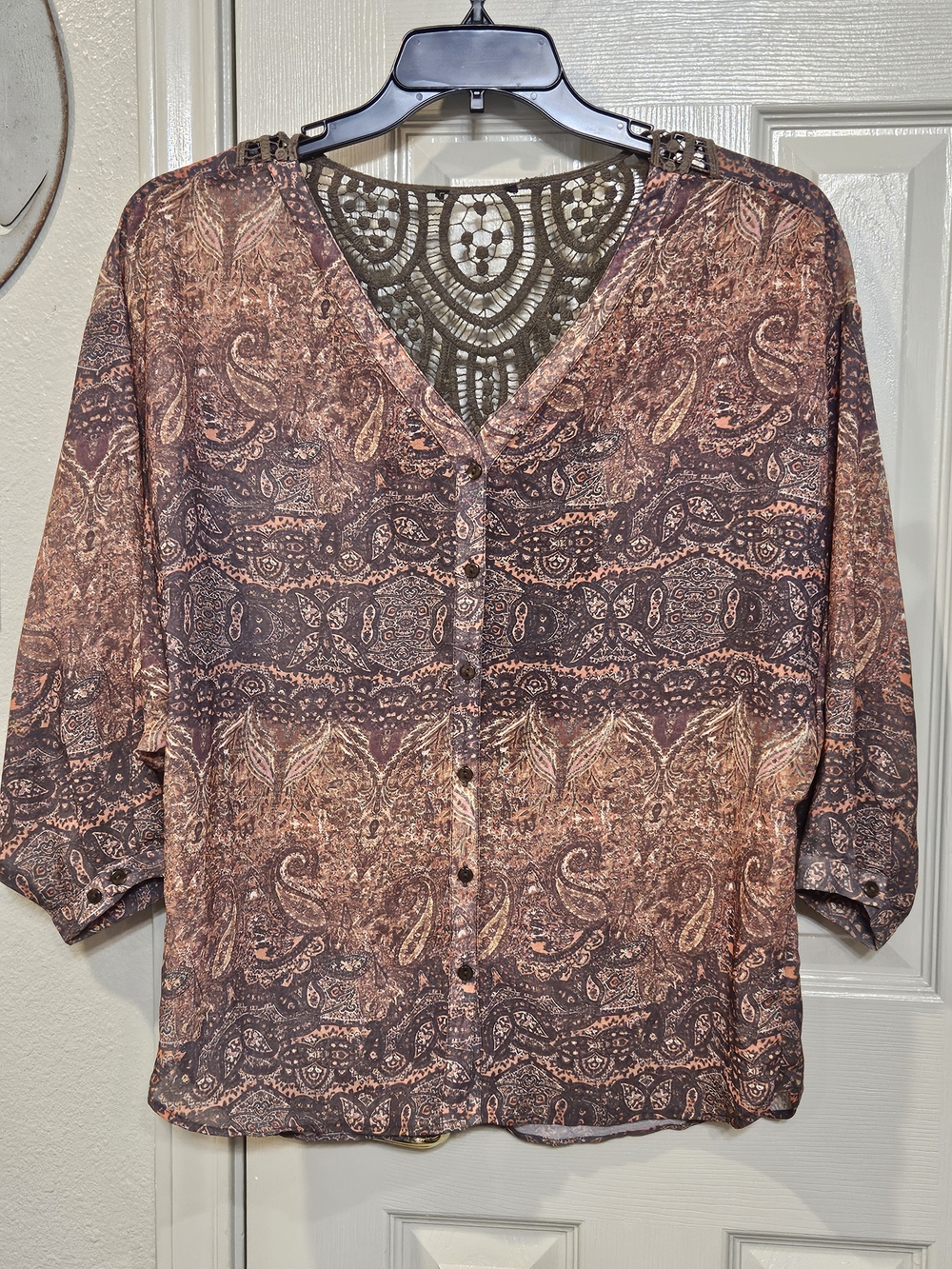 i jeans by Buffalo Brown Paisley Button-Front Blouse